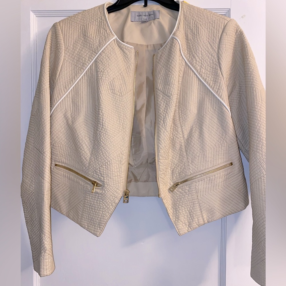 NWOT MARC NEW YORK Women’s Cream Faux Leather Textured Moto Jacket - Picture 3 of 9